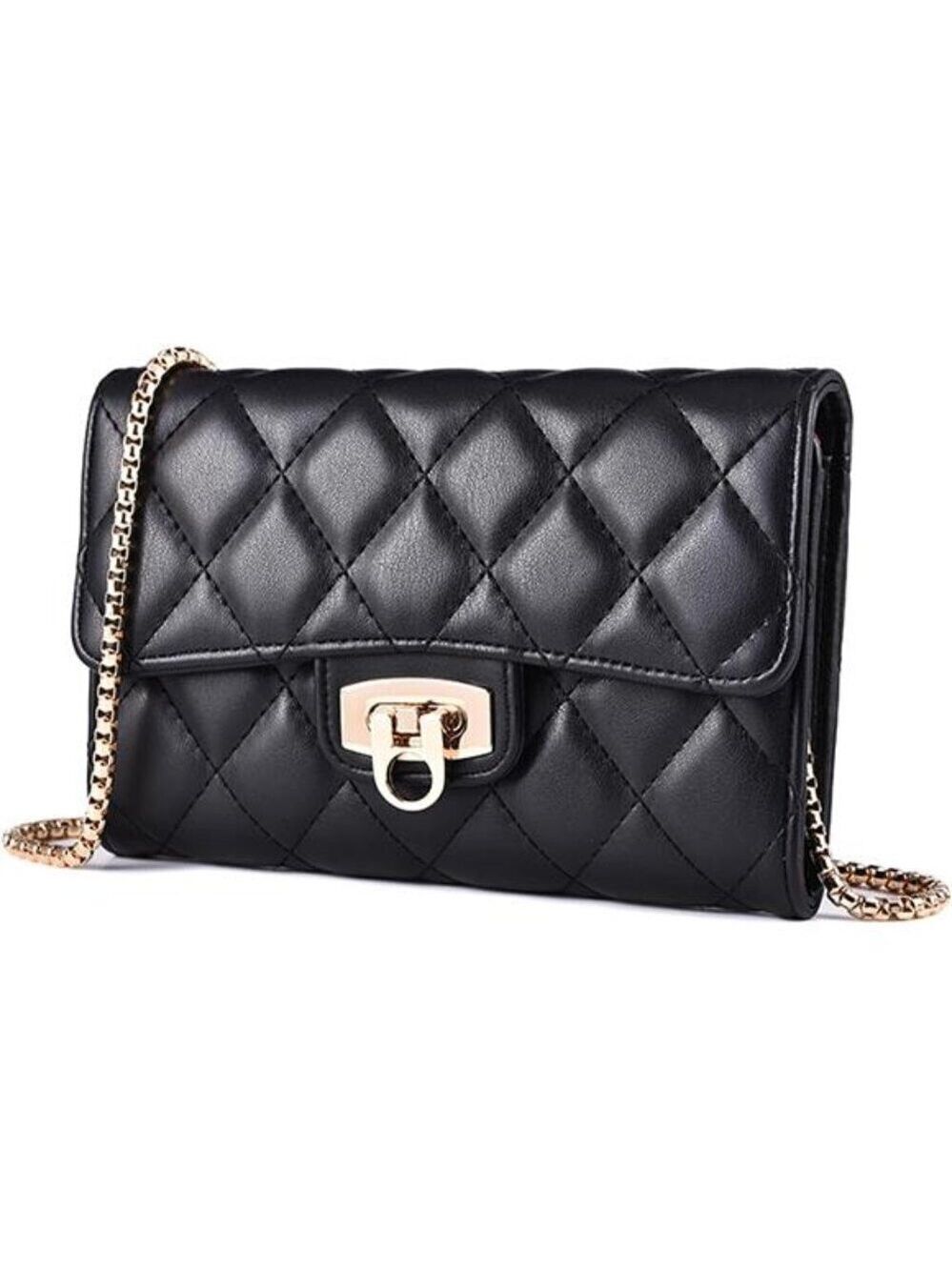 Stylish Small Quilted Crossbody Bag Compact Black Shoulder Bag for Women